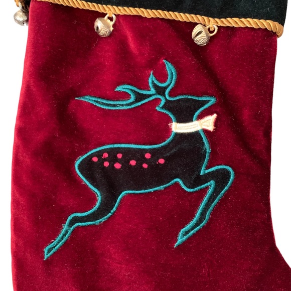 Christmas holiday velvet stocking with tassel and bells - Picture 4 of 7